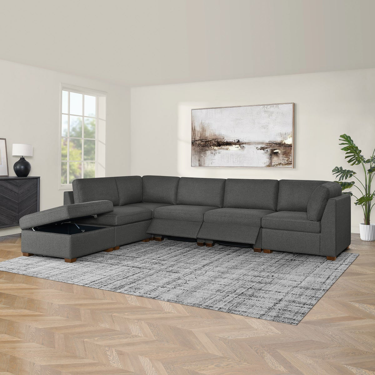 Thomasville Rockford 6-piece Modular Fabric Sectional with 2 Power Footrests